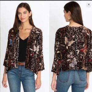 NWT Johnny Was Penelope Leopard Velvet Butterfly Embroidered Bolero Jacket S